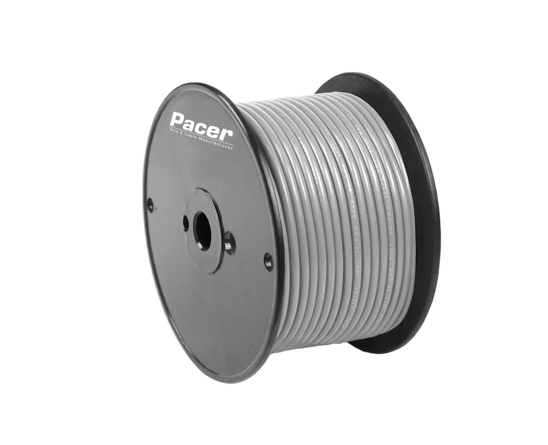 WUL16GY-100 – PACER Primary Wire, Stranded Conductor 16 Gauge 600 Volts Grey 100 Foot Roll Tinned Copper Conductor/ P...
